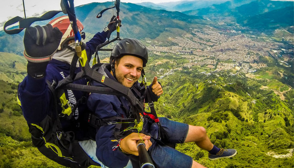 tandem paragliding over Medellin
