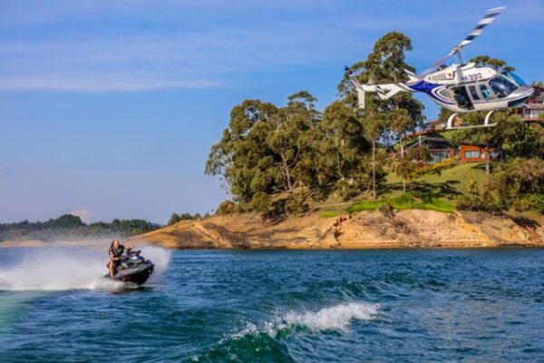 helicopter and jetski in lake