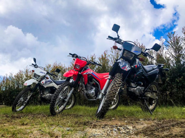 Enduro motorcycles parked