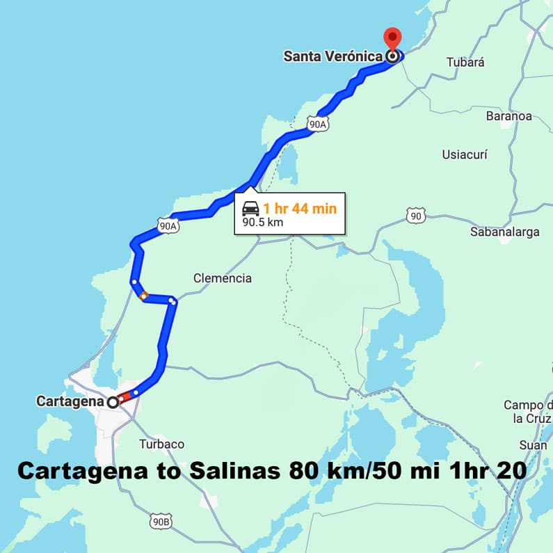 Cartagena to Salinas del Rey road map