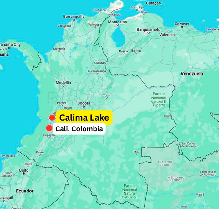map of lake Calima, in Colombia