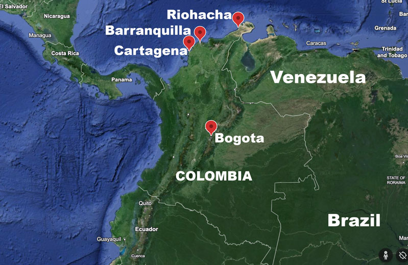 Map of Colombia, South America