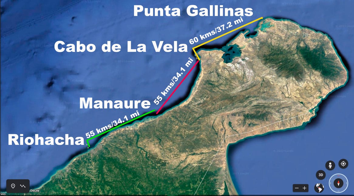 Map of kitesurf downwinders Colombia