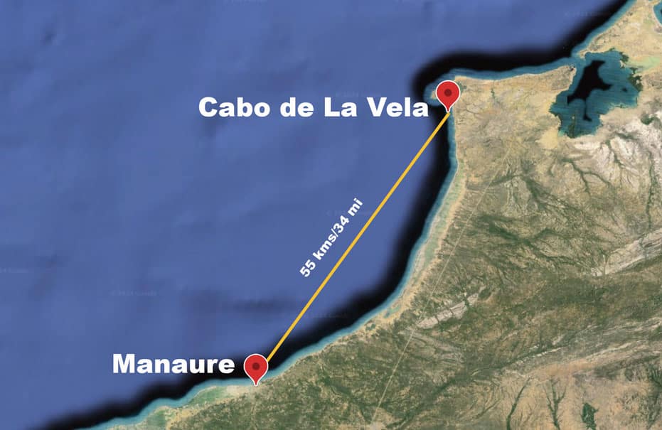 Map of the coastline kitesurf downwinder Colombia