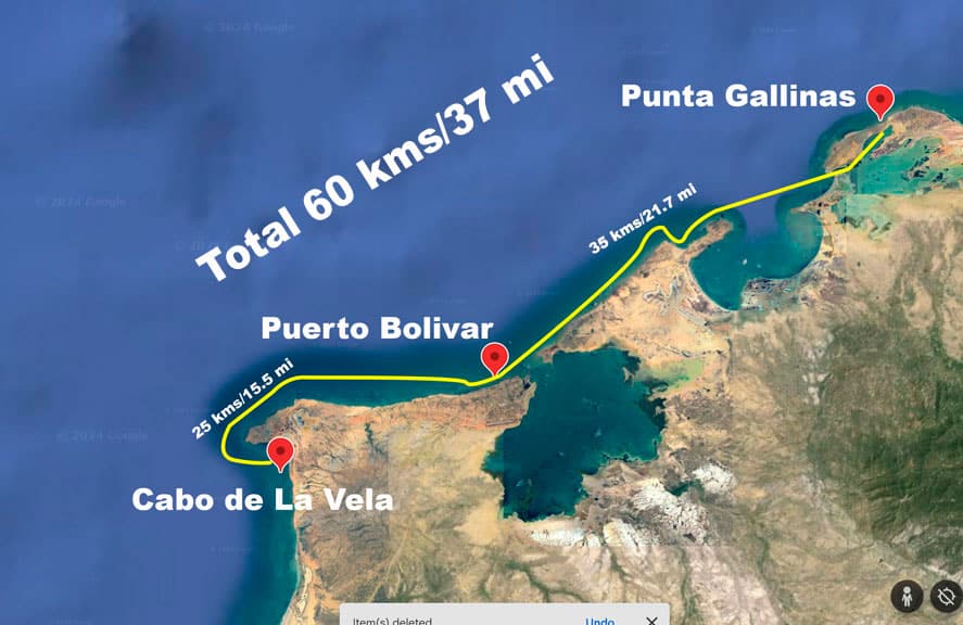 Kitesurf downwinders Colombia map