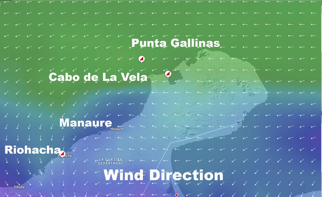 Wind direction kitesurf downwinders Colombia
